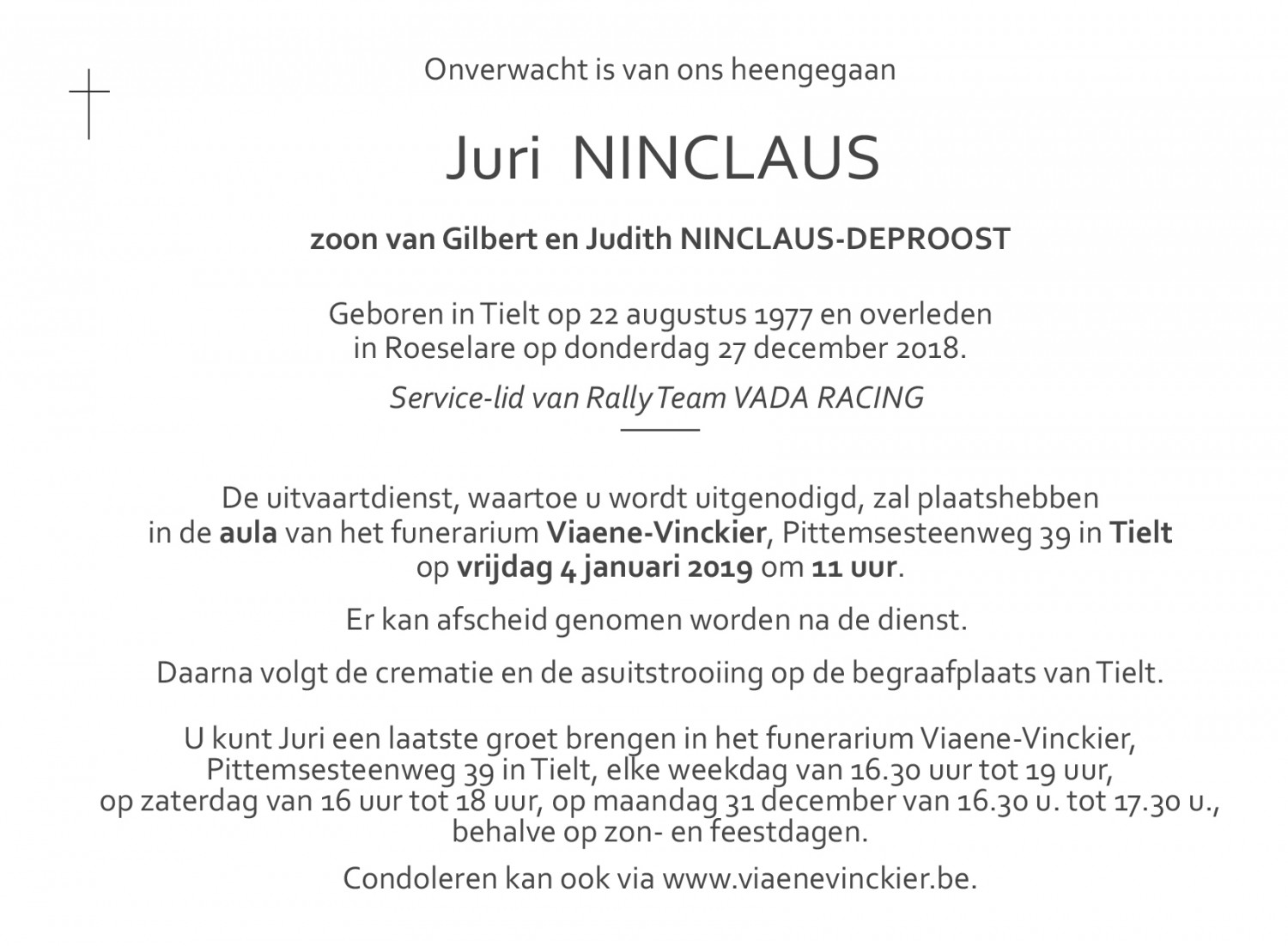 Copiloot en VADA service-man Juri Ninclaus overleden